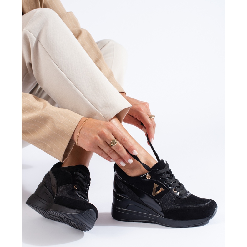 W. Potocki Potocki black lace-up wedge sneakers 1