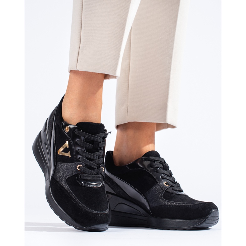 W. Potocki Potocki black lace-up wedge sneakers 2
