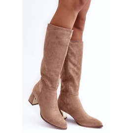 Beige Suede High Heel Boots Inatris 1