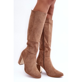 Dark beige Suede High Heel Boots by Kilrenita 1