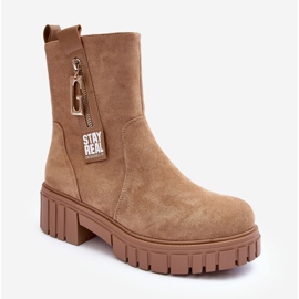 Massive Suede Women's Flat Boots Beige Lunai 2