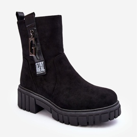 Chunky Suede Women's Flat Boots Black Lunai 2