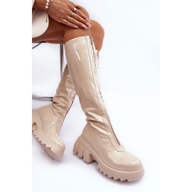 PS1 Patent leather boots on a massive platform with a zipper, Beige Ringo 1
