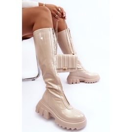 PS1 Patent leather boots on a massive platform with a zipper, Beige Ringo 2