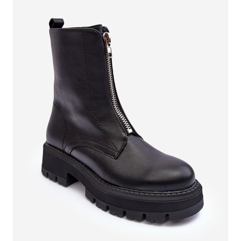 PS1 Leather Flat Boots With Zipper Black Vimal 1