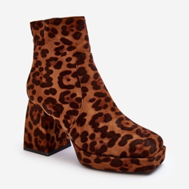 PS1 Suede Ankle Boots With Chunky Heels, Animal Pattern, Brown Abnous 1