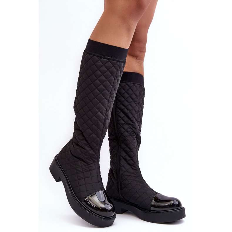 PS1 Quilted Over-the-Knee Boots with Flat Heels, Black Amalfri 1