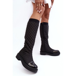 PS1 Quilted Over-the-Knee Boots with Flat Heels, Black Amalfri 2