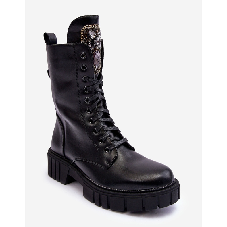 PS1 Black Marx Leather Worker Ankle Boots With Jewelry Decoration 1