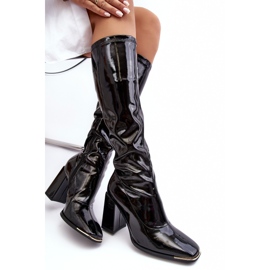 PS1 Patent Over-the-Knee High Heel Boots, Black Mlokva 1