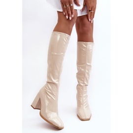 PS1 Patent Over-the-Knee High Heel Boots, Beige Mlokva 2
