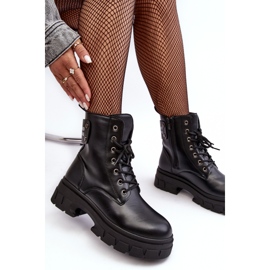 PS1 Women's Workers Lace-up Ankle Boots on a Flat Heel, Black Brenhile 2