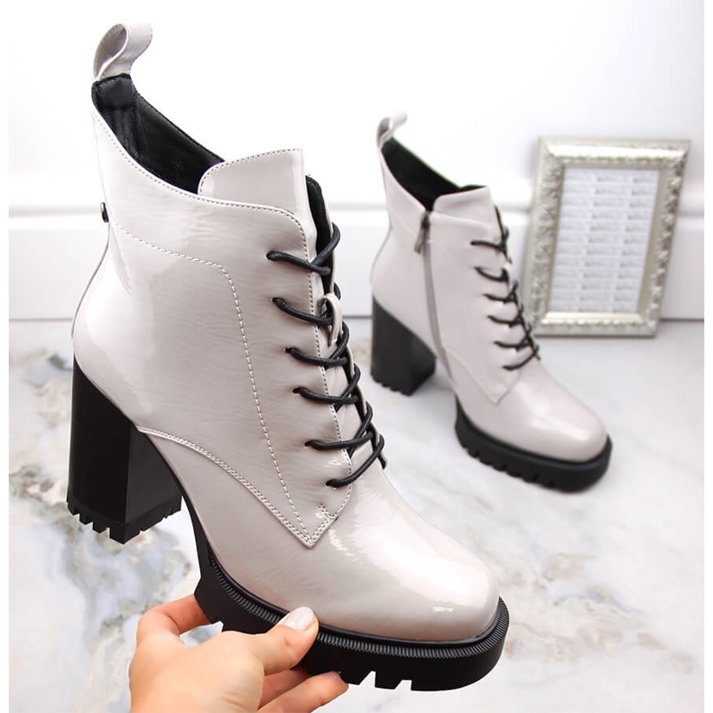 Ladies' patent, insulated ankle boots, gray, S.Barski grey 1