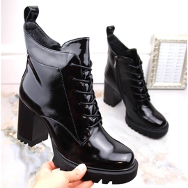 Women's patent leather insulated ankle boots, black, S.Barski 1