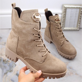 M. DASZYŃSKI Suede boots on a high heel and platform, insulated beige M.Daszyński MR1813-38 2