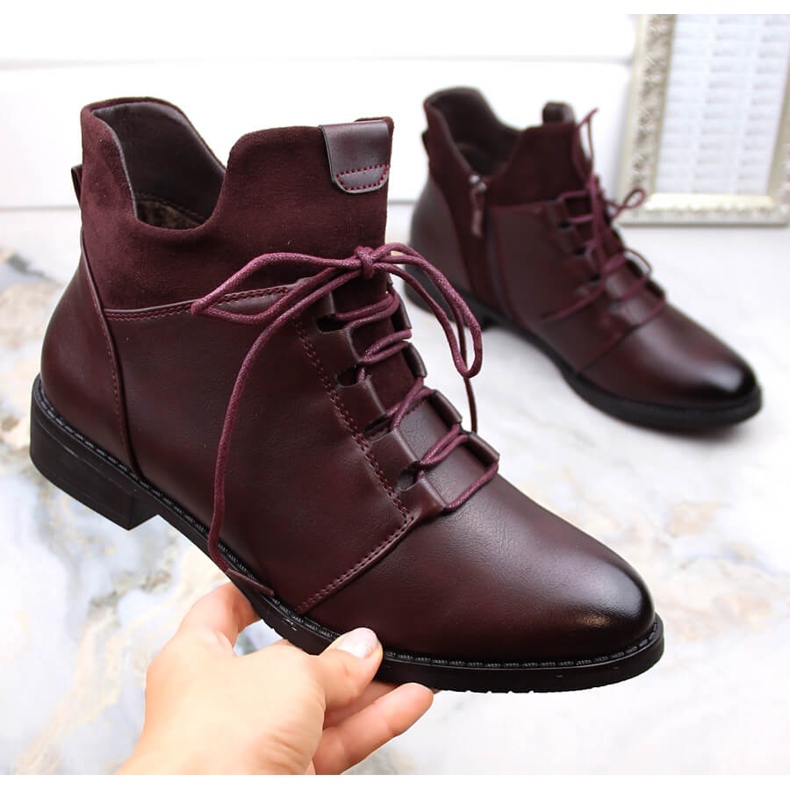 M. DASZYŃSKI Women's flat-heeled boots, insulated, burgundy M.Daszyński MR2251-6 red 1