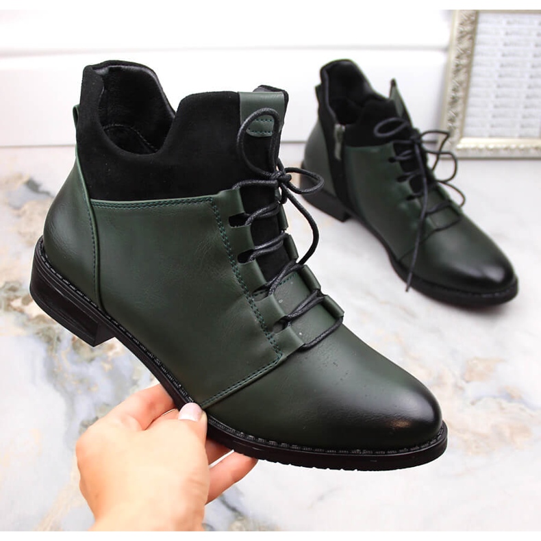 M. DASZYŃSKI Green insulated women's flat-heeled ankle boots M.Daszyński MR2251-6 1