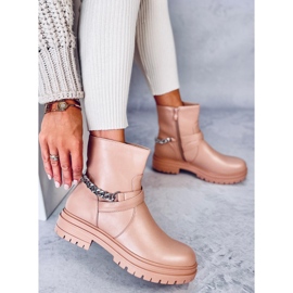Cindy Nude ankle boots with chain beige 1
