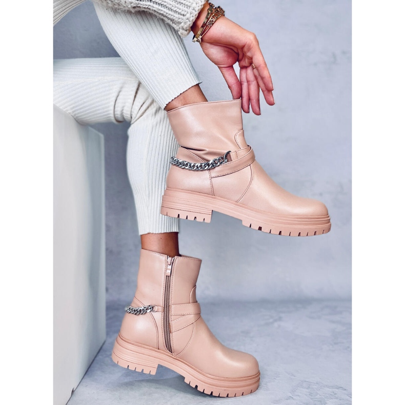 Cindy Nude ankle boots with chain beige 2