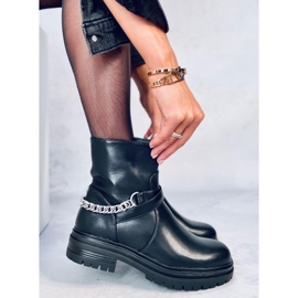 Cindy Black ankle boots with chain 2
