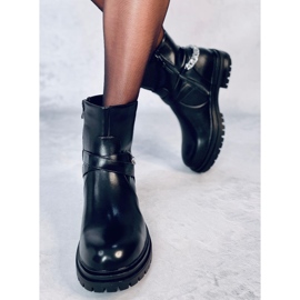 Cindy Black ankle boots with chain 1
