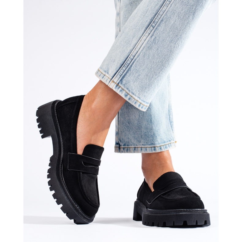 Shelovet women's black suede loafers 1