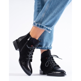 Shelovet black suede lace-up ankle boots 1