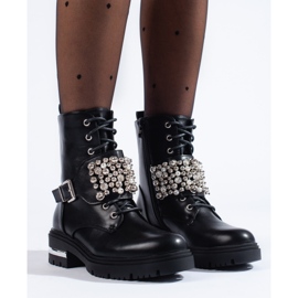 Women's black worker boots with Shelovet pearls 1