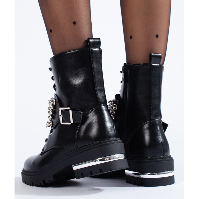 Women's black worker boots with Shelovet pearls 2