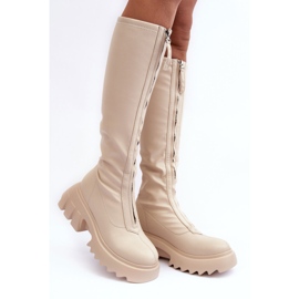 PS1 Beige Ringo leather boots on a massive platform with a zipper 1