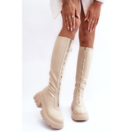 PS1 Beige Ringo leather boots on a massive platform with a zipper 2