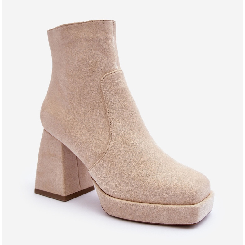 PS1 Suede Ankle Boots With Massive High Heels, Light Beige Abnous 1