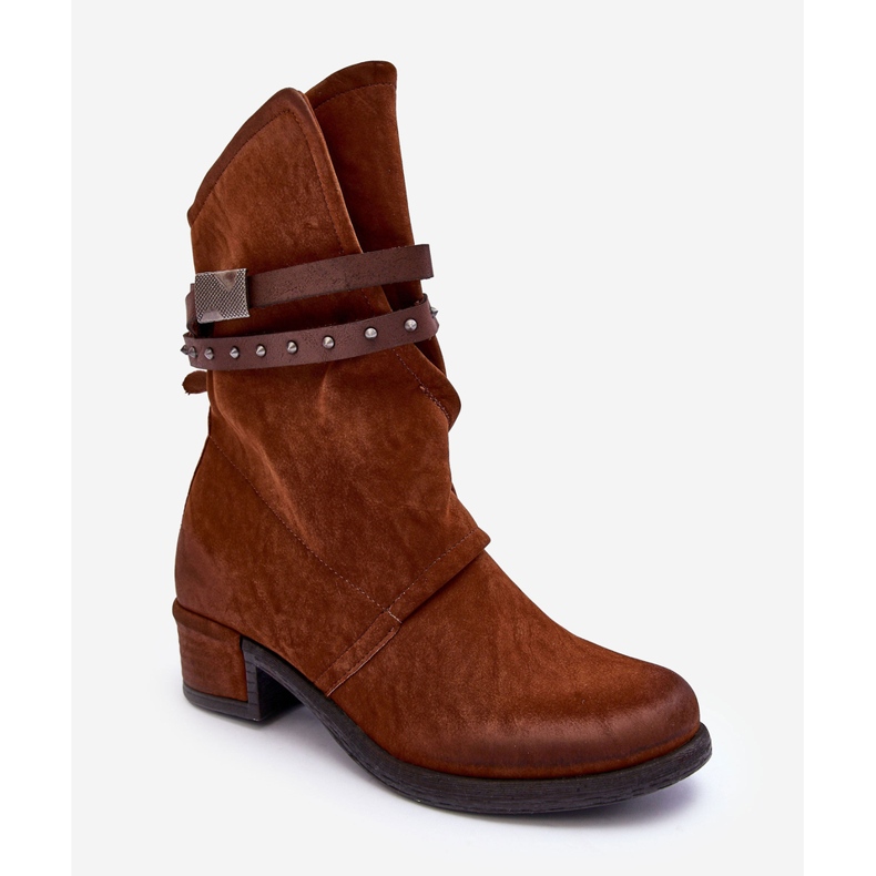 PS1 Women's Low Heel Ankle Boots With Straps Camel Thelereia brown 1