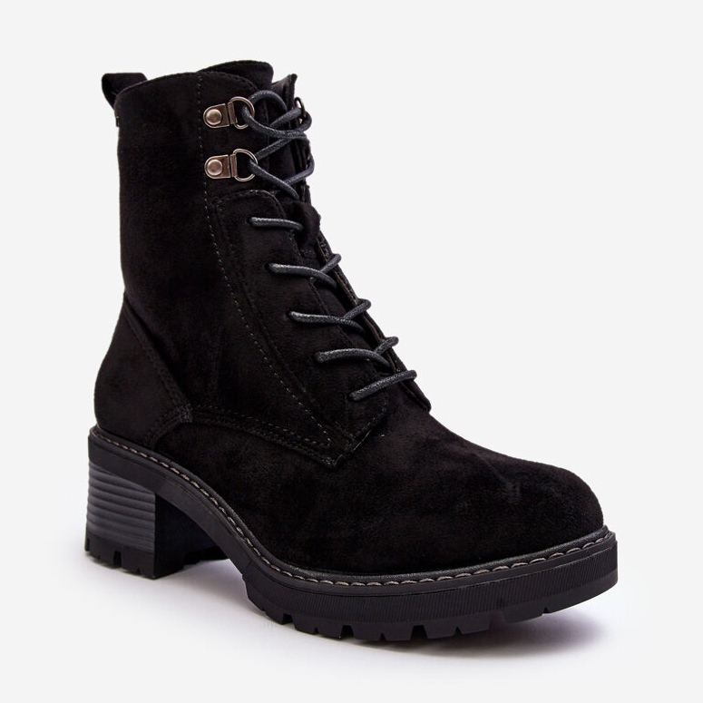 PS1 Women's Low-Heel Lace-Up Ankle Boots Black by Adinail 2