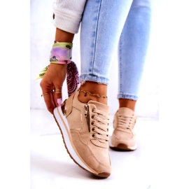Women's suede sports shoes on the platform dark beige 4