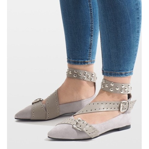 Gray slip-on shoes with B12-8 studs pink 1