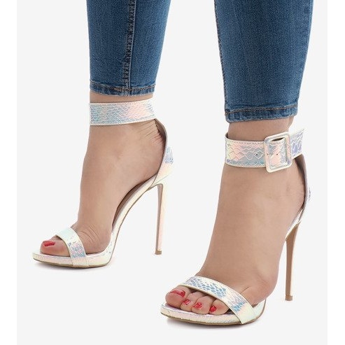 Iridescent silver sandals high heels L1543 1