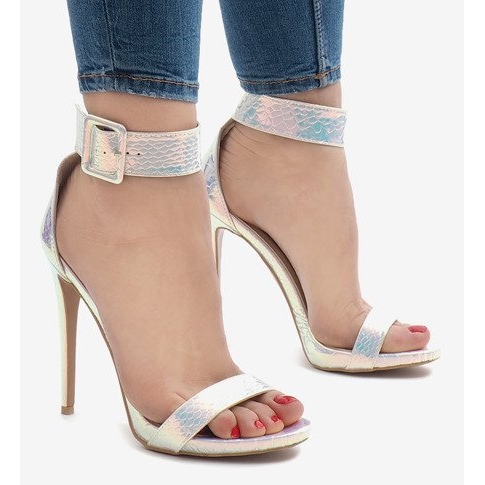 Iridescent silver sandals high heels L1543 2