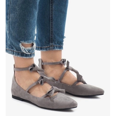 Gray lace-up ballerinas with G-47 bows grey 1
