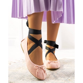 Pink lace-up ballerinas with B-62 bows 1