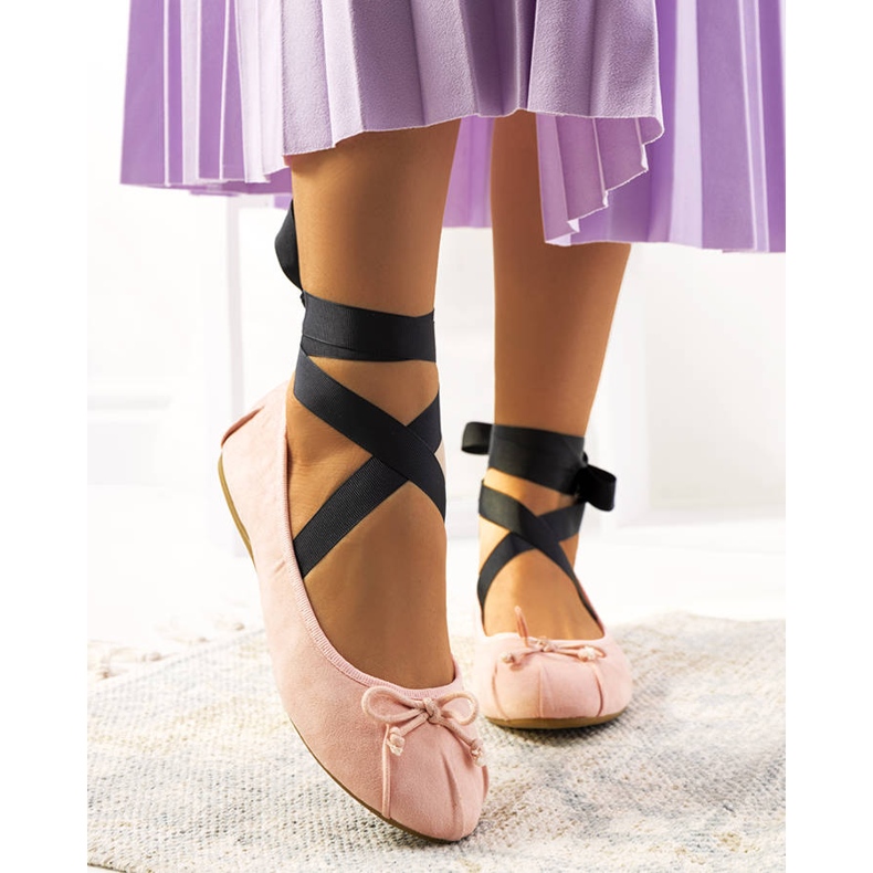 Pink lace-up ballerinas with B-62 bows 1