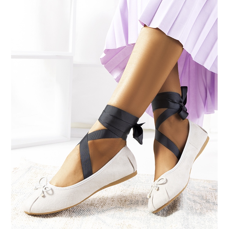 Gray lace-up ballerinas with B-62 bows grey 1 Gray lace-up ballerinas with B-62 bows grey 1