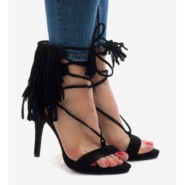 Black high heel sandals, boho suede 8125-1 1