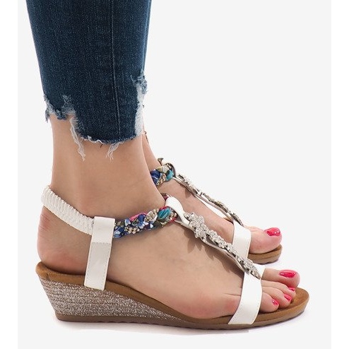 White wedge sandals with an elastic B133-2 1