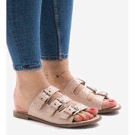 Pink slippers with studs and a buckle F-3659 1