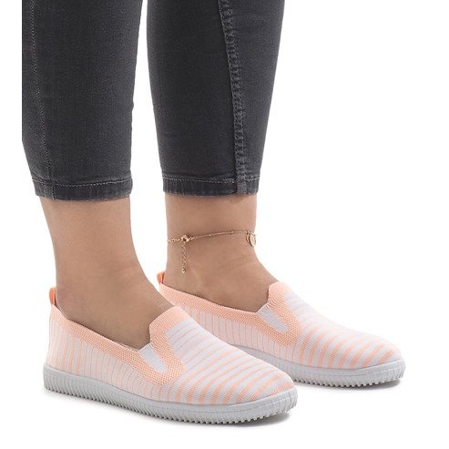 Peach striped slip-on sneakers XJ-2909 white yellow 1