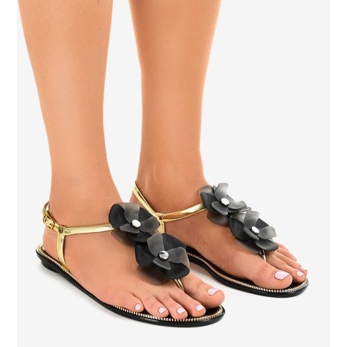 KG19P black slippers with a flower 1