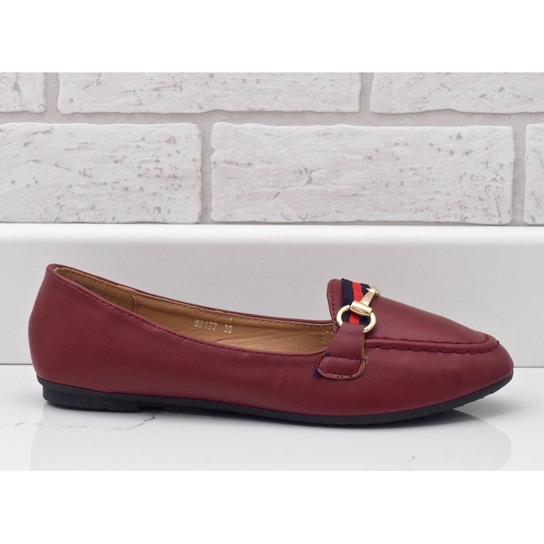 Burgundy eco-leather ballerina loafers 9F177 red 1