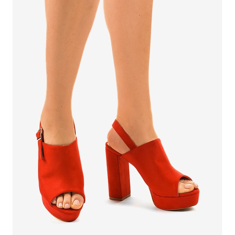 Red high-heeled sandals with an upper 9R05 1