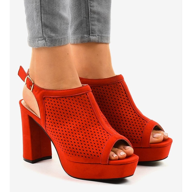 Red 9R82 open-work heel sandals 1